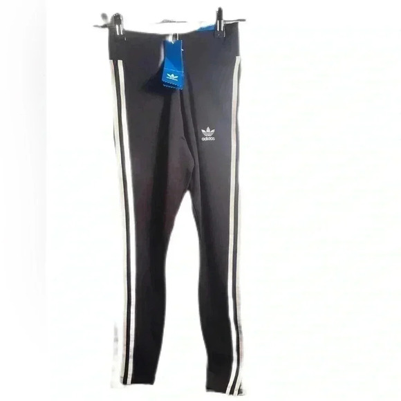 NWT  Adidas 3 stripes casual yoga stretch streetwear mid rise leggings tights M - Picture 2 of 3